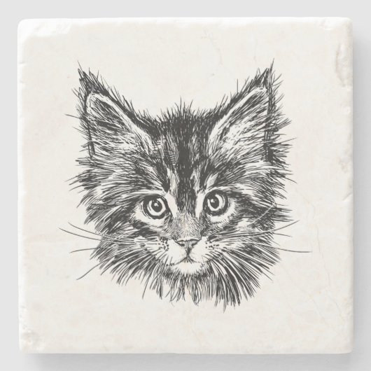 Schwarz-Weiß-Kitten Steinuntersetzer (Vorderseite)