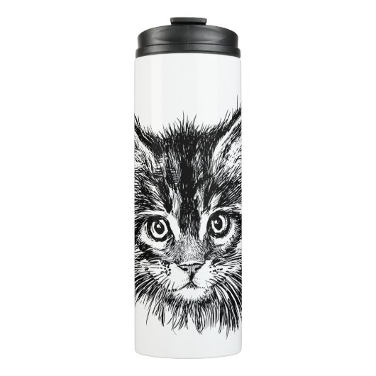 Schwarz-Weiß-Kitten Thermosbecher (Vorderseite)