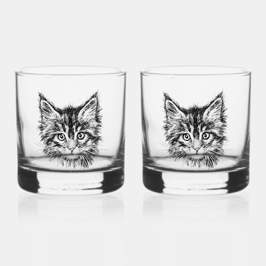 Schwarz-Weiß-Kitten Whiskyglas (Vorderseite)