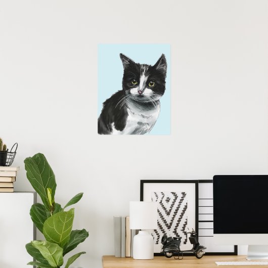 Schwarz-Weiß-Kitten Zeichnend Poster (Heimbüro)