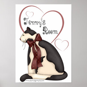 Schwarz & Weiß Kitty Katze mit Herzen Poster