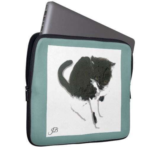 Schwarz-weiß Kitty Personalisiert Laptopschutzhülle (Vorne Rechts)