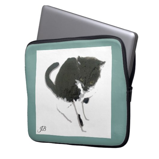 Schwarz-weiß Kitty Personalisiert Laptopschutzhülle (Vorderseite Links)