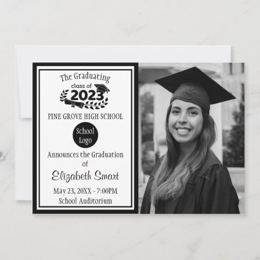 Schwarz-Weiß-Klasse des Abschlusses 2023 Einladung (Vorderseite)