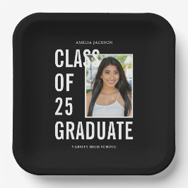 Schwarz-Weiß-Klasse mit 25 Foto-Graduierungsparty Pappteller