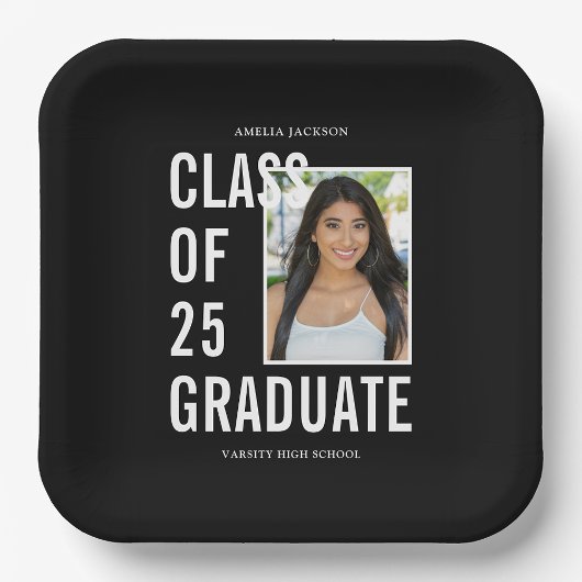 Schwarz-Weiß-Klasse mit 25 Foto-Graduierungsparty Pappteller