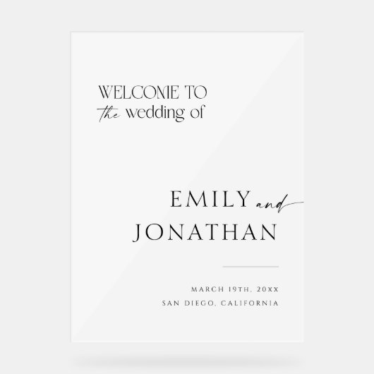 Schwarz-Weiß-Klassik Altes Geld Hochzeit Willkomme Acrylschild (Vorderseite)