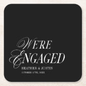 Schwarz-Weiß-Klassik-Format Wir sind Verlobt Rechteckiger Pappuntersetzer (Vorderseite)