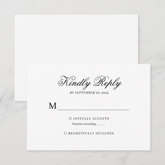 Schwarz-Weiß-Klassik-Hochzeit Rsvp Karte (Vorne/Hinten)