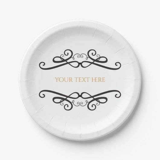 Schwarz/Weiß Klassik Vintage Hochzeit Verlobung Pappteller (Vorderseite)
