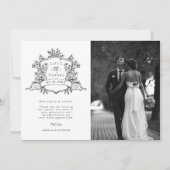 Schwarz-Weiß-Klassik Wappen Hochzeit Foto Dankeskarte (Vorderseite)