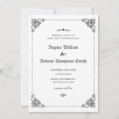 Schwarz-Weiß Klassische gotische Hochzeit Einladung (Rückseite)