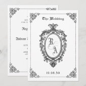 Schwarz-Weiß Klassische gotische Hochzeit Einladung (Vorne/Hinten)