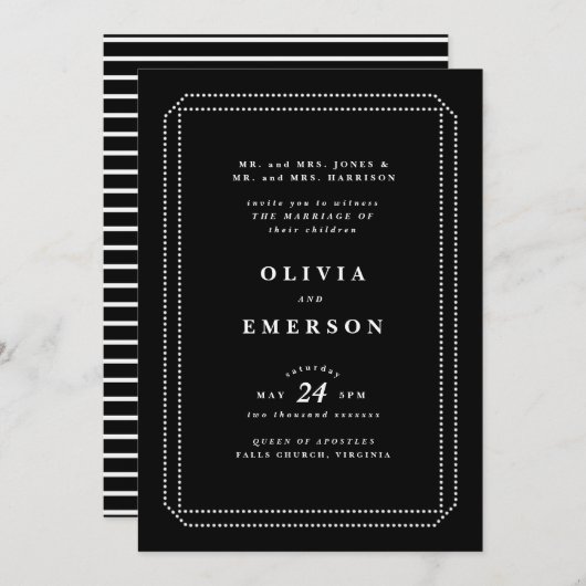 Schwarz-Weiß-Klassische Hochzeitseinladung, formel (Vorne/Hinten)