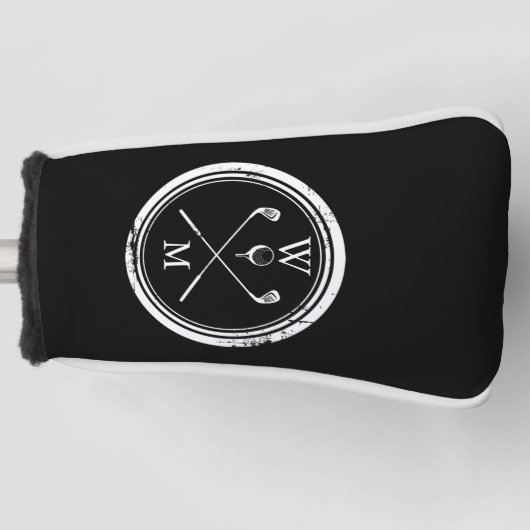 Schwarz-Weiß-Klassische moderne Monogramm-Initiale Golf Headcover (Vorderseite)