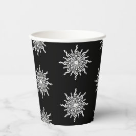 Schwarz-Weiß-Kleber-Schneeflockenmuster Pappbecher