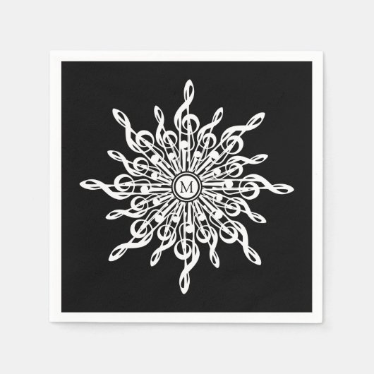 Schwarz-Weiß-Kleber-Snowflake-Monogramm Serviette (Vorderseite)