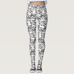 Schwarz-Weiß-Knick-Engel-Schriftzeichen Leggings