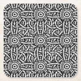 Schwarz-Weiß-Knoten und Seile im Makramstil Rechteckiger Pappuntersetzer