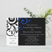 Schwarz/Weiß/Kobalt Blau, fett, wirbelig Hochzeit Einladung (Stehend Vorderseite)