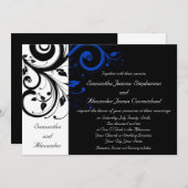 Schwarz/Weiß/Kobalt Blau, fett, wirbelig Hochzeit Einladung (Vorne/Hinten)