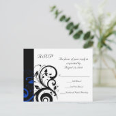 Schwarz/Weiß/Kobalt Blau, fett, wirbelig Hochzeit Einladungspostkarte (Stehend Vorderseite)