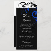 Schwarz/Weiß/Kobalt Blau, fett, wirbelig Hochzeit Menükarte (Vorne/Hinten)