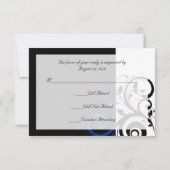 Schwarz/Weiß/Kobalt Blau, fett, wirbelig Hochzeit RSVP Karte (Rückseite)