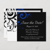 Schwarz/Weiß/Kobalt Blau Save the Date Ankündigungspostkarte (Vorne/Hinten)