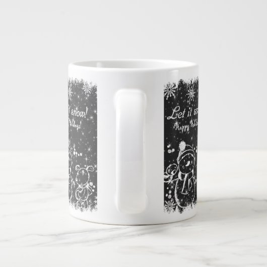 Schwarz-Weiß-Kohle-Schneemann-Let-it-Schnee Jumbo-Tasse (Rückseite)