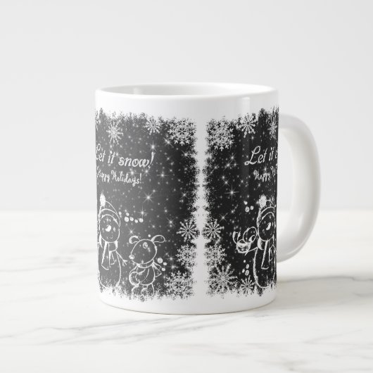 Schwarz-Weiß-Kohle-Schneemann-Let-it-Schnee Jumbo-Tasse (Vorderseite Rechts)