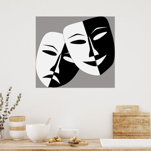 Schwarz-Weiß-Komödie und Drama-Masken Poster (Küche)
