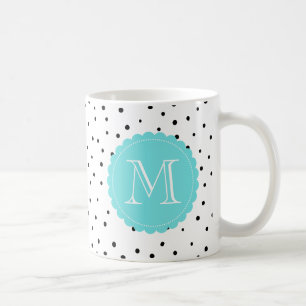 Schwarz-Weiß-Konfetti-Dots Blaue Monogramm-Tasse Kaffeetasse