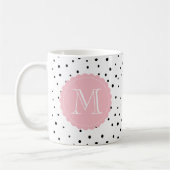 Schwarz-Weiß-Konfetti-Dots Blush-Custom-Monogramm Kaffeetasse (Links)