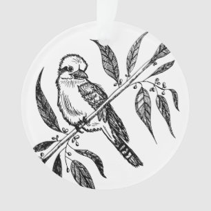 Schwarz-Weiß-Kookaburra am Zweig Zeichnend Ornament