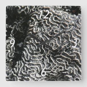 Schwarz-Weiß-Korallen I Abstrakt-Natur-Foto Quadratische Wanduhr