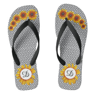 Schwarz-Weiß-Kreise mit Sonnenblumen Badesandalen