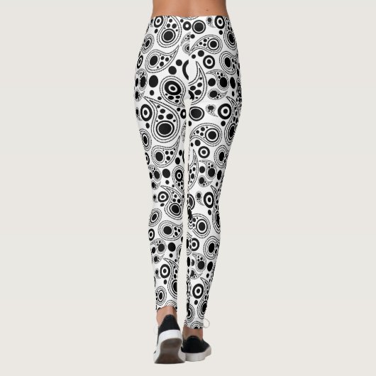 Schwarz-Weiß-Kreise Paisley-Muster Leggings (Rückseite)