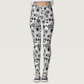 Schwarz-Weiß-Kreise Paisley-Muster Leggings (Vorderseite)