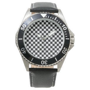 Schwarz-Weiß-Krokodil-Hautdruckschach Armbanduhr