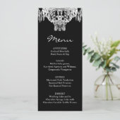 Schwarz-Weiß-Kronleuchter-Hochzeitsmenü Menükarte (Stehend Vorderseite)