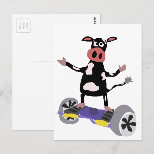Schwarz-Weiß-Kuh auf Hoverboard Postkarte (Vorne/Hinten)