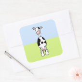 Schwarz-Weiß-Kuh-Cartoon. Vorderseite. Quadratischer Aufkleber (Umschlag)