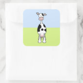 Schwarz-Weiß-Kuh-Cartoon. Vorderseite. Quadratischer Aufkleber (Tasche)