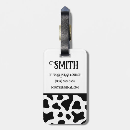 Schwarz-Weiß-Kuh-Druck, Farbblockkid Gepäckanhänger (Rückseite vertikal)