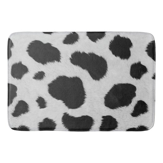 Schwarz-Weiß-Kuh-Flecken Muster Imitate Pelzstrukt Badematte (Vorderseite)