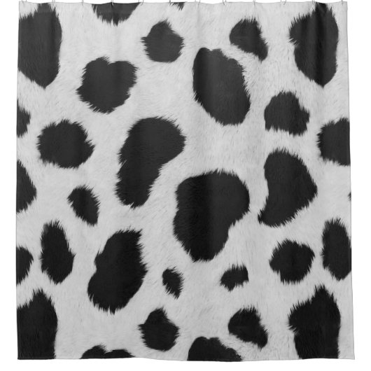 Schwarz-Weiß-Kuh-Flecken Muster Imitate Pelzstrukt Duschvorhang (Vorderseite)