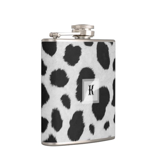 Schwarz-Weiß-Kuh-Flecken Muster Imitate Pelzstrukt Flachmann (Rechts)