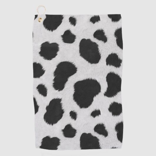 Schwarz-Weiß-Kuh-Flecken Muster Imitate Pelzstrukt Golfhandtuch (Vorderseite)