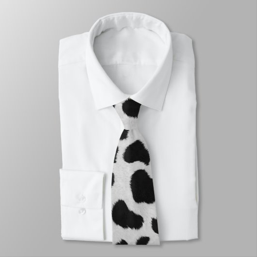 Schwarz-Weiß-Kuh-Flecken Muster Imitate Pelzstrukt Krawatte (Gebunden)